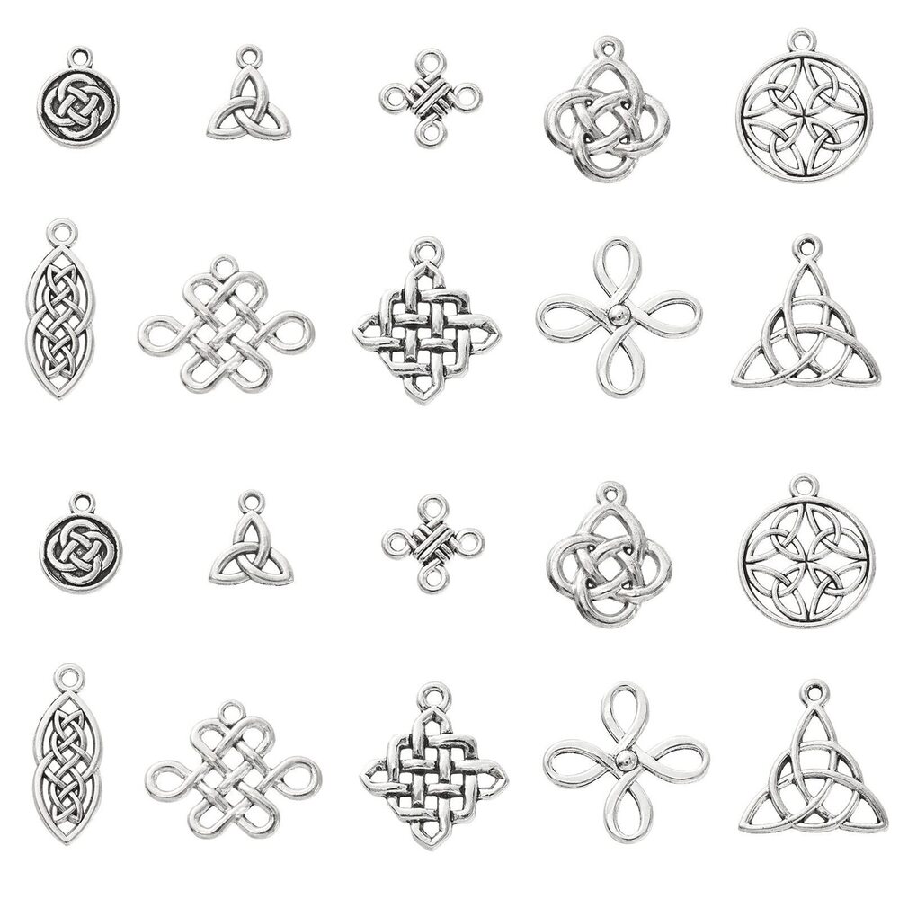 7884 100pcs Irish & Tibetan Celtic Knot Charms - Antique Silver Hollow